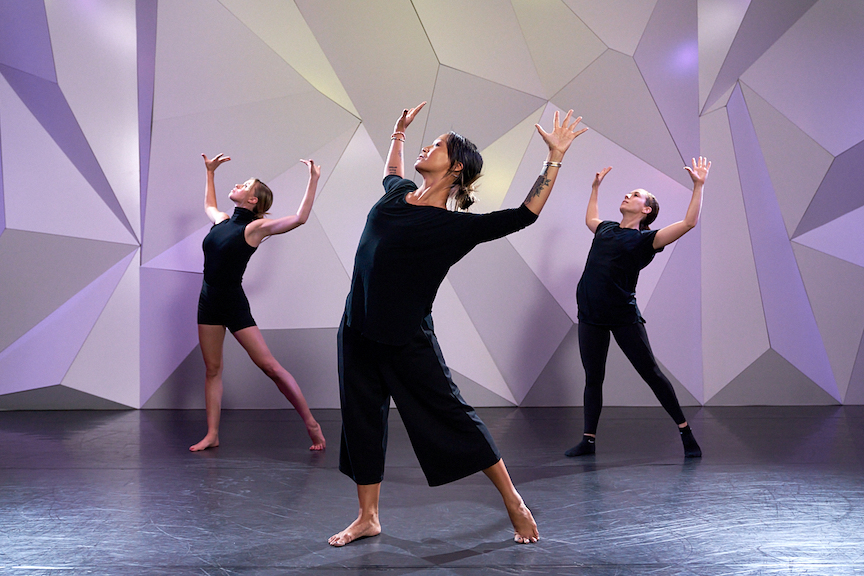 dance choreographer mel mah and assistants wearing all black at cli studios while teaching a contemporary class