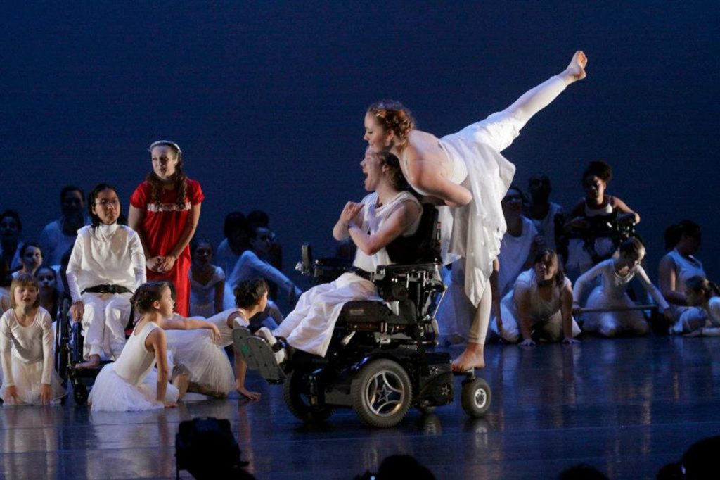 The Nutcracker ballet onstage wheelchair dancer and arabesque